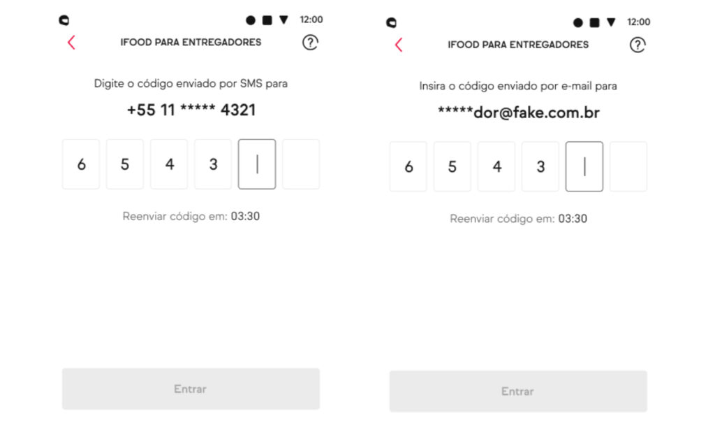 print de tela: recuperar senha por sms ou email